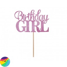 Topper za na torto Birthday Girl roza